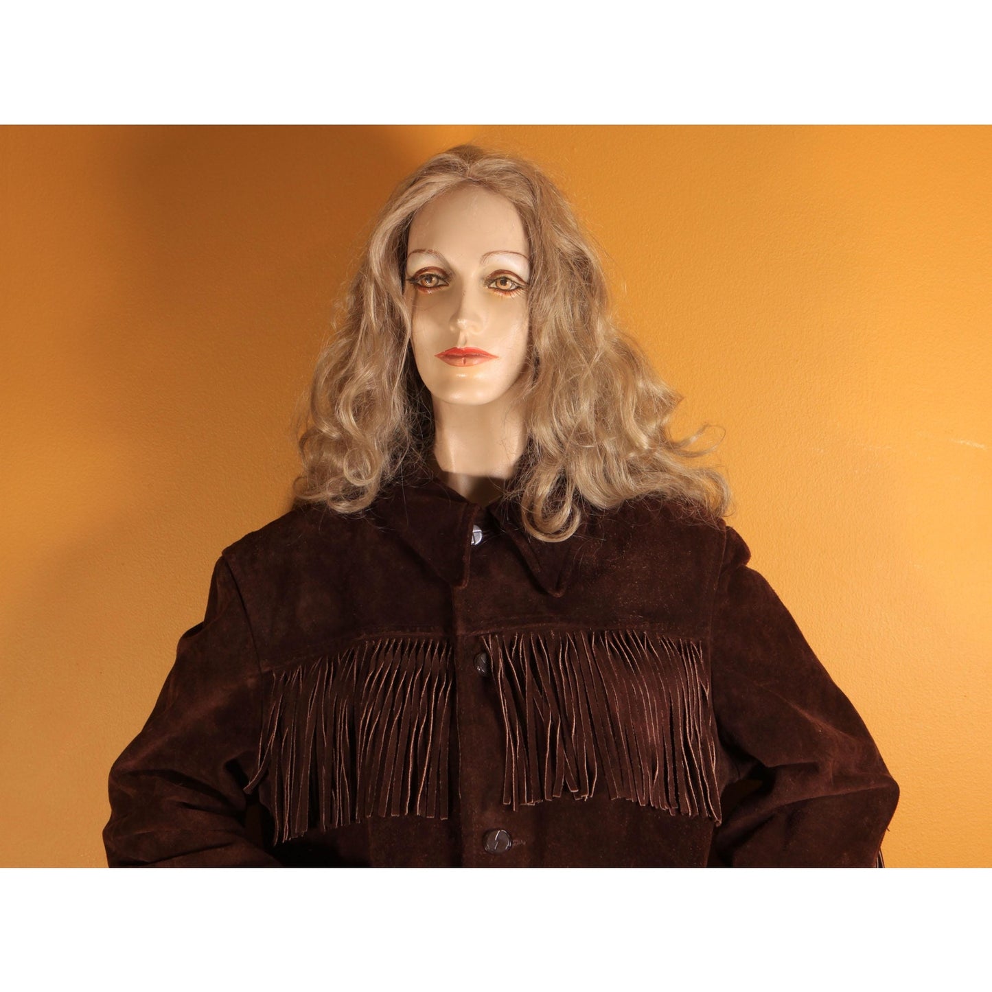 1970s Dark Brown Long Sleeve Fringe Western Suede Leather Mens Coat by Rice Sports Wear -M-L