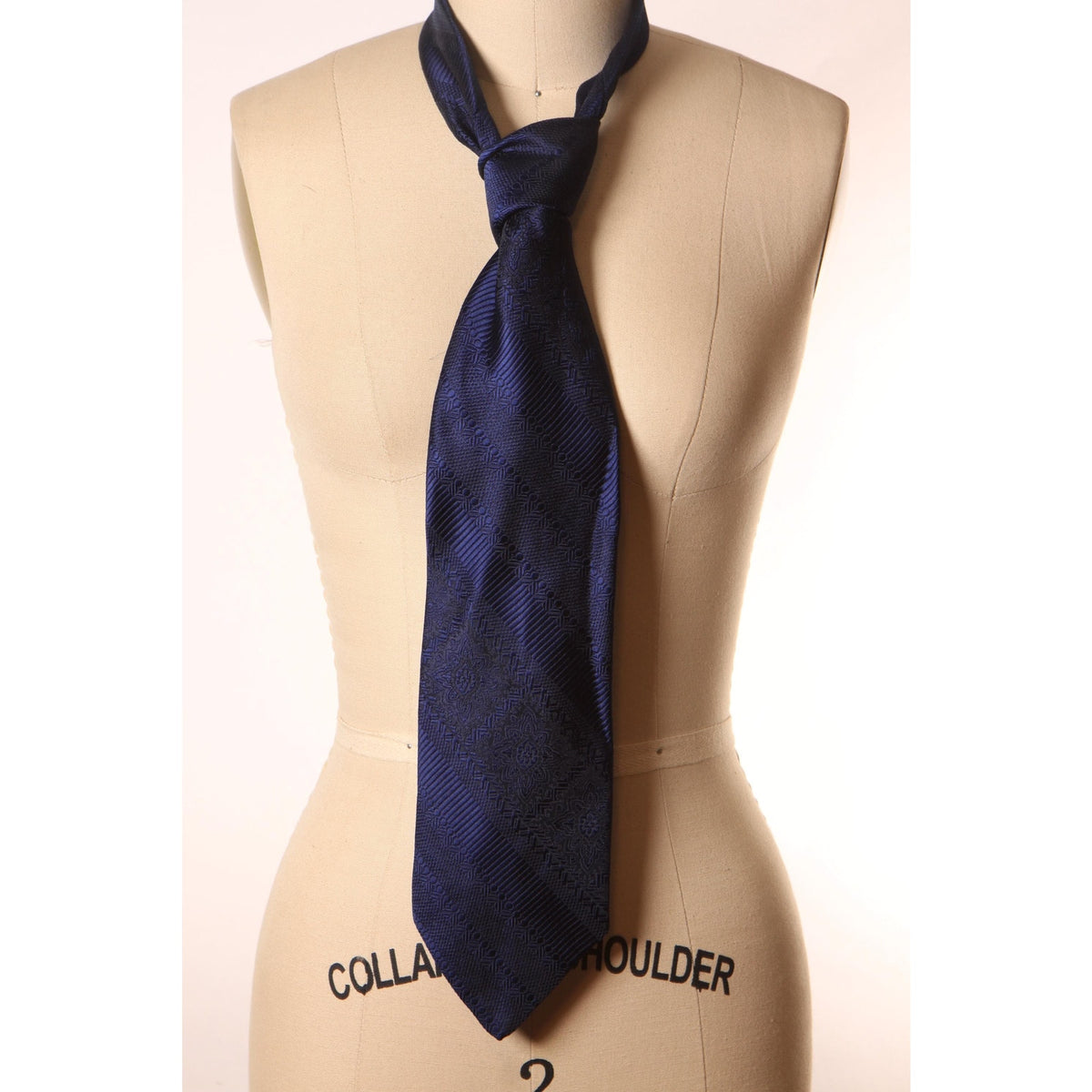 1970s Navy Blue Patterned Striped Wide Necktie Tie by Brittania
