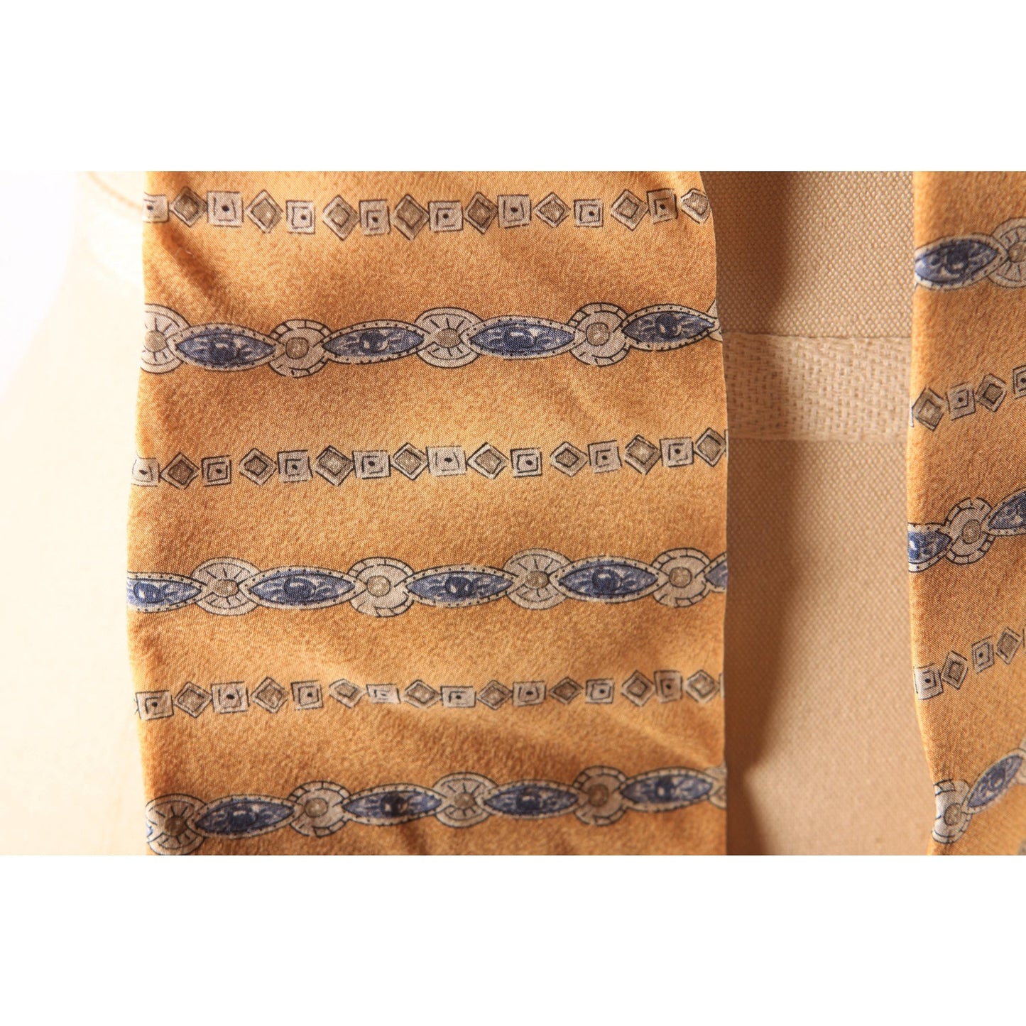 1980s Tan, Blue and Beige Geometric Striped Tie Necktie by 417 by Van Heusen