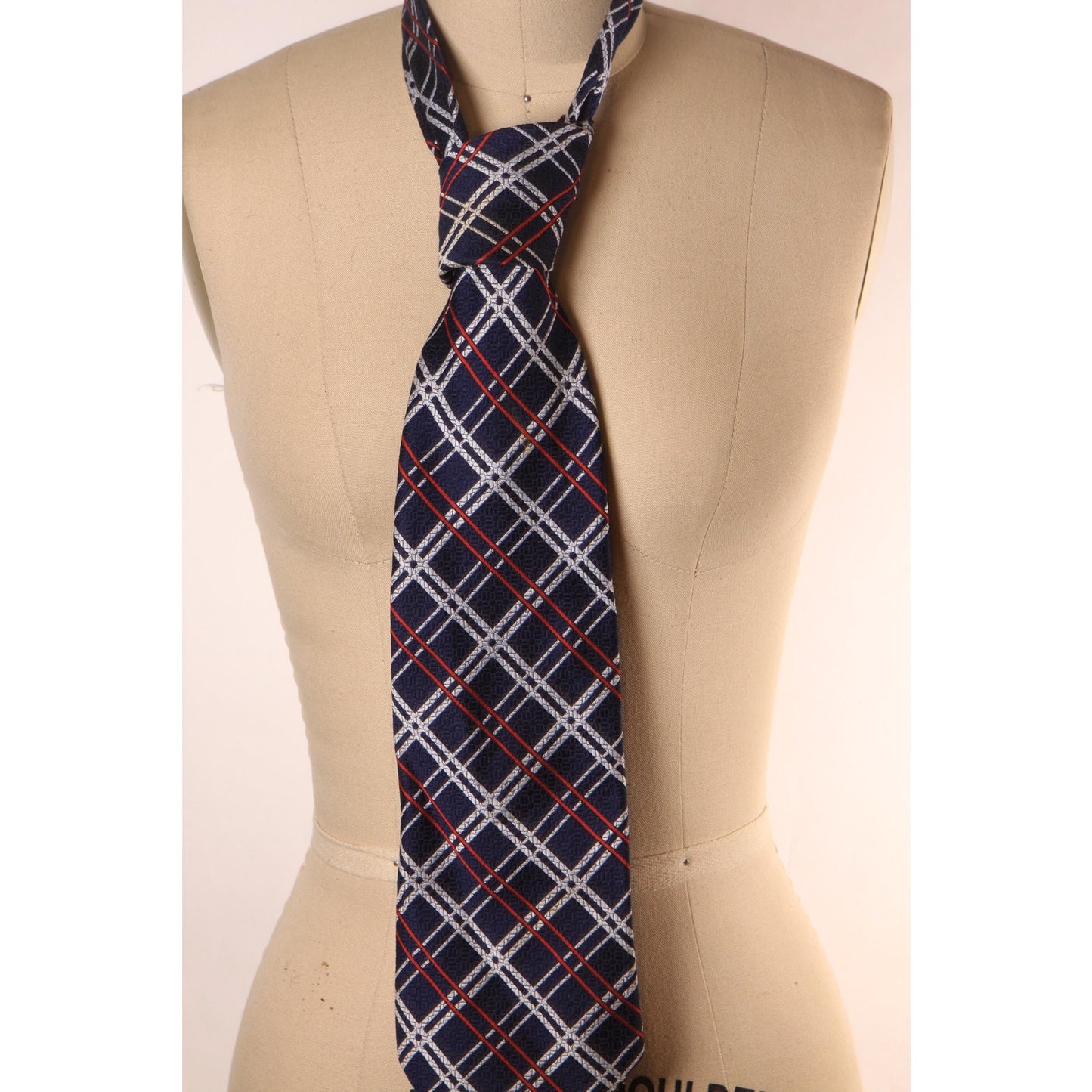 1970s Red, White and Blue Plaid Wide Necktie Tie