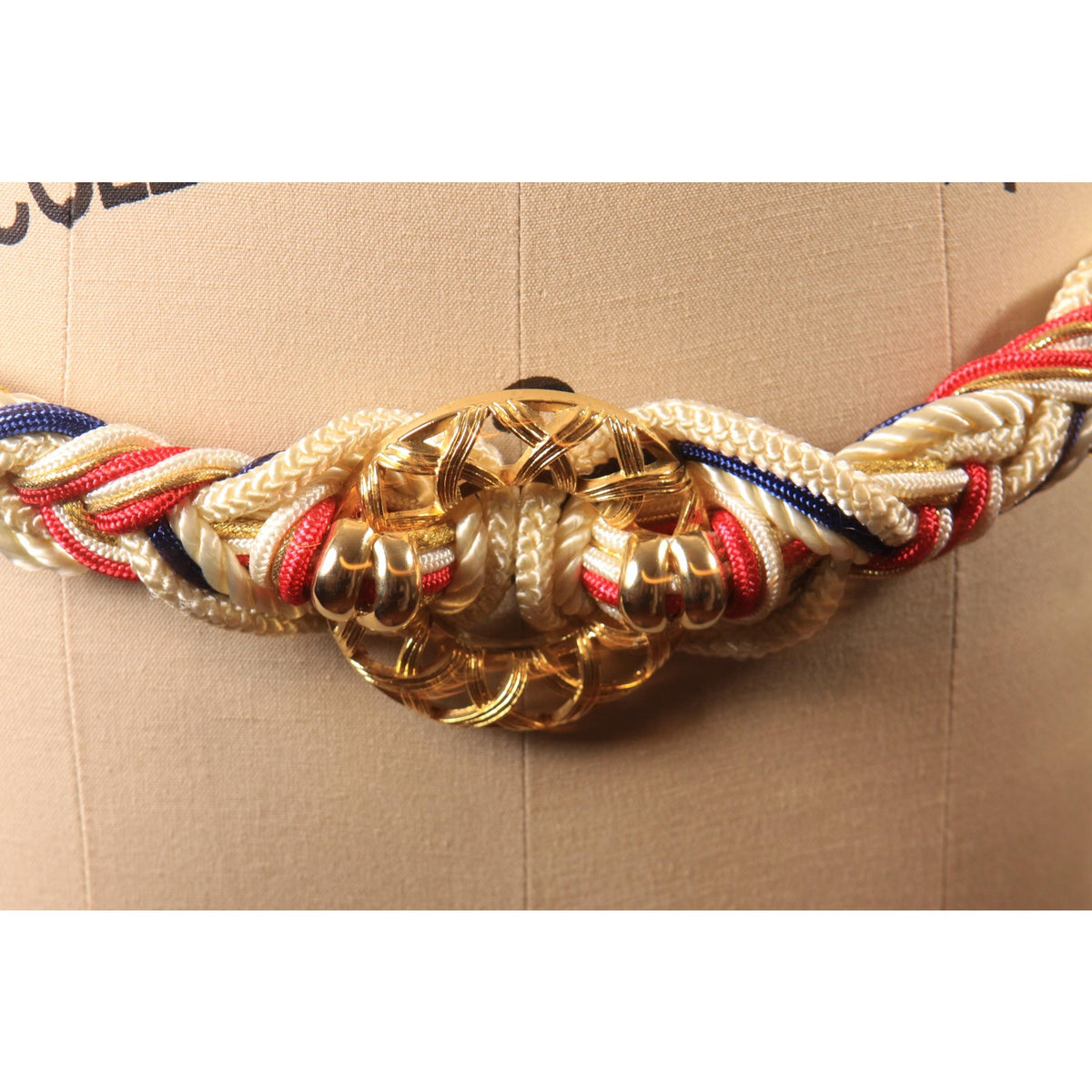 1980s White, Red, Blue and Gold Woven Belt by Motion East