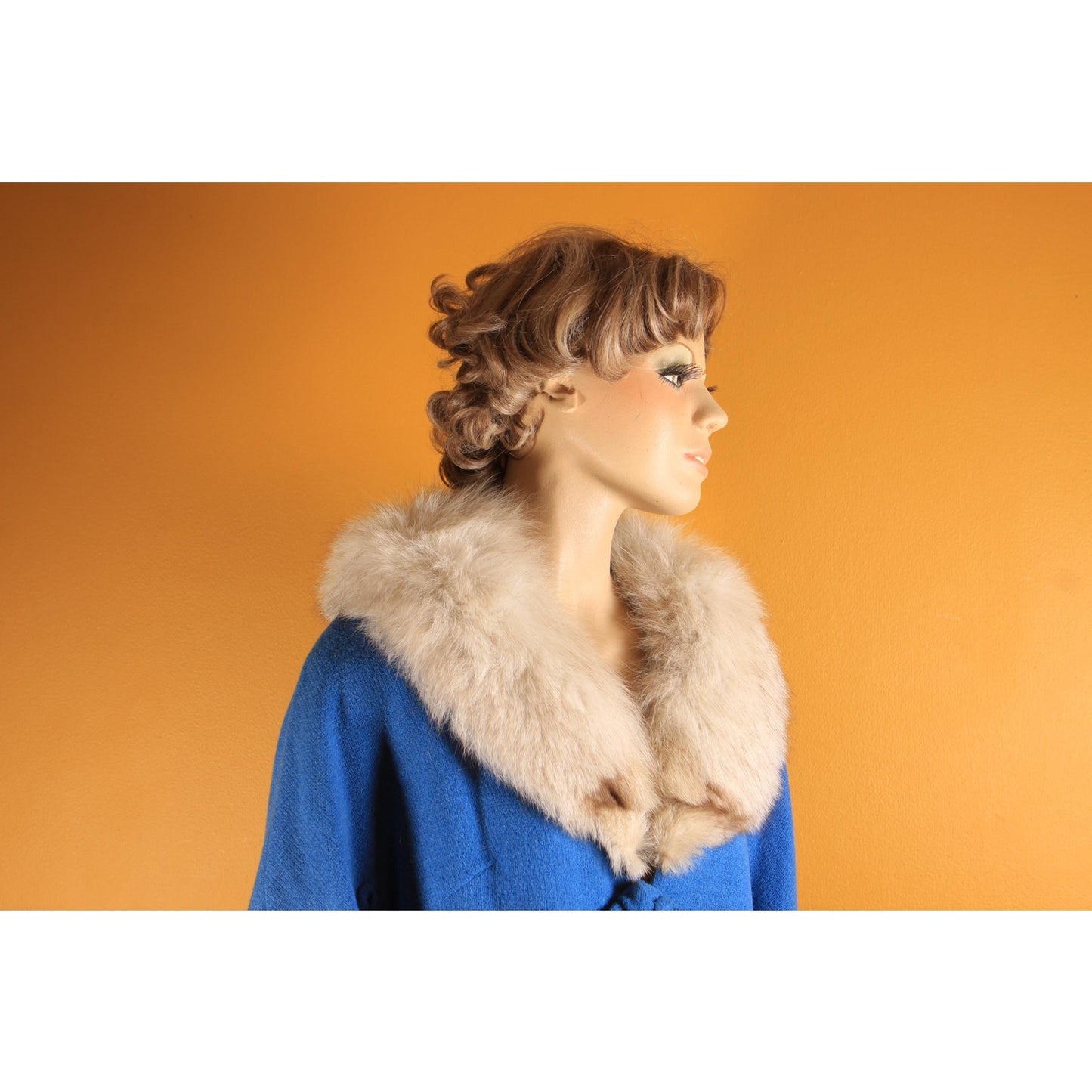 Early 1960s Blue Bracelet Sleeve Fox Fur Collar Jacket with Matching Pencil Skirt Suit Two Piece Outfit by Lilli Ann -1XL