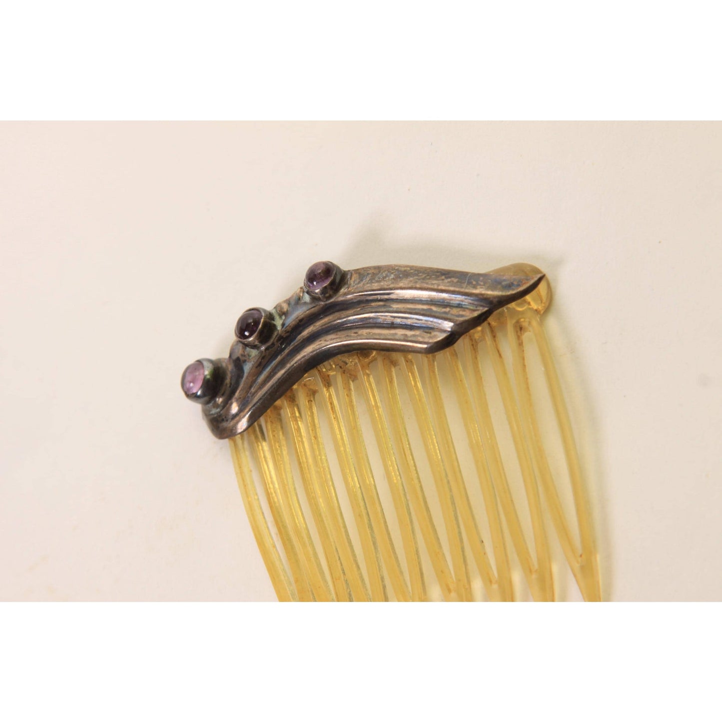 1930s 1940s Silver and Purple Stone Single Hair Comb