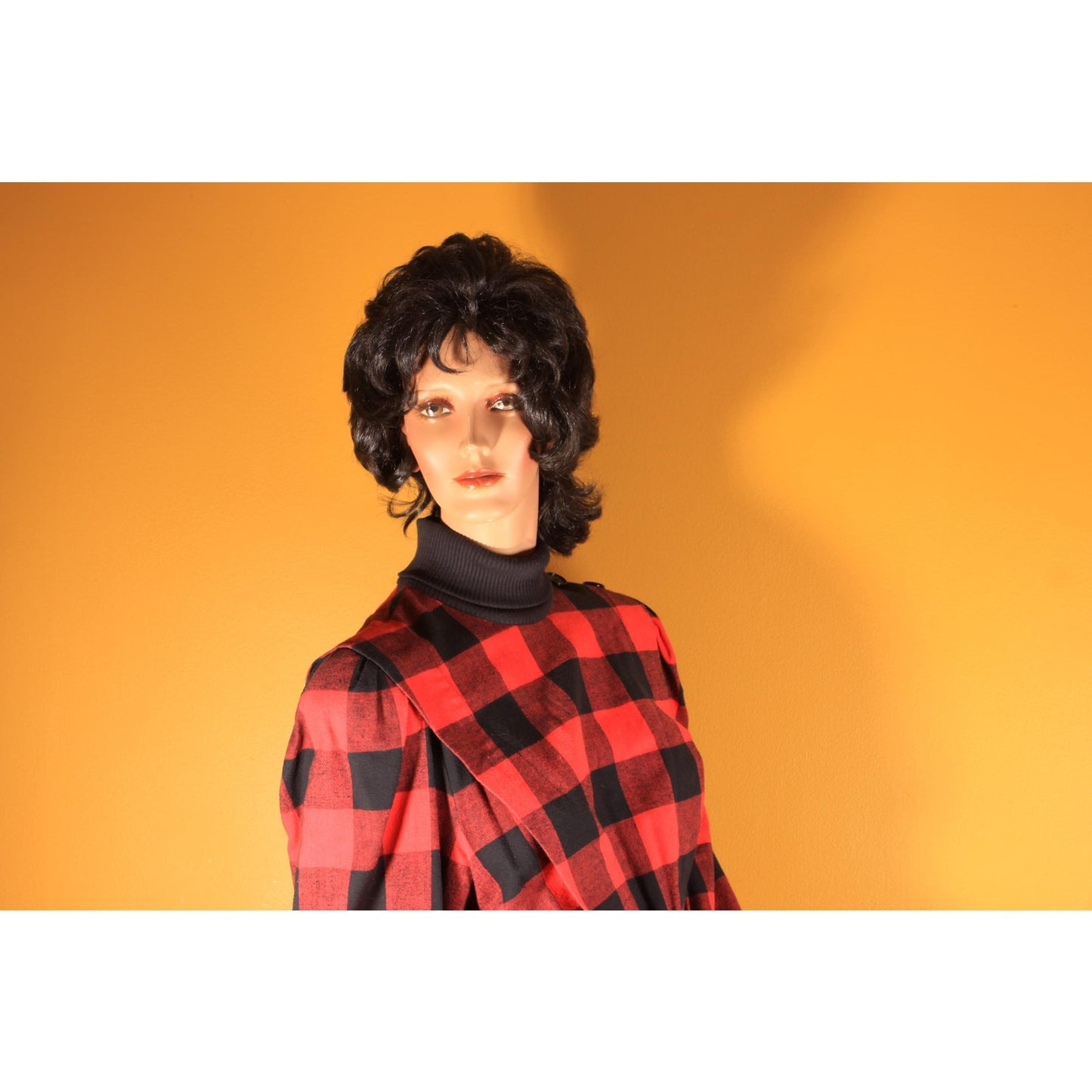 1980s Red and Black Plaid Long Sleeve Winter Dress by Donna Morgan for Non Stop -L-XL