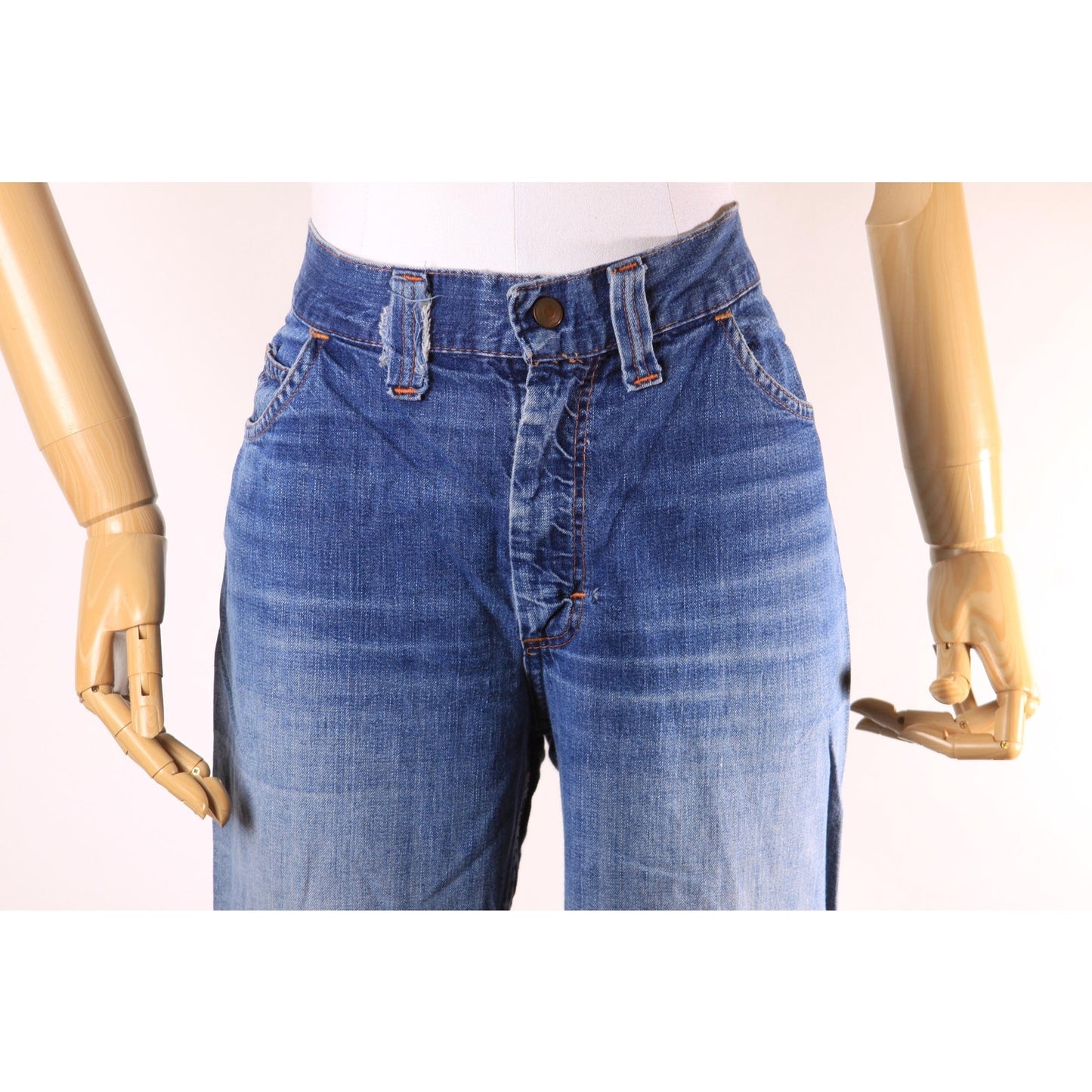 1970s Blue Denim Patchwork Patched Denim Jeans by Montgomery Ward