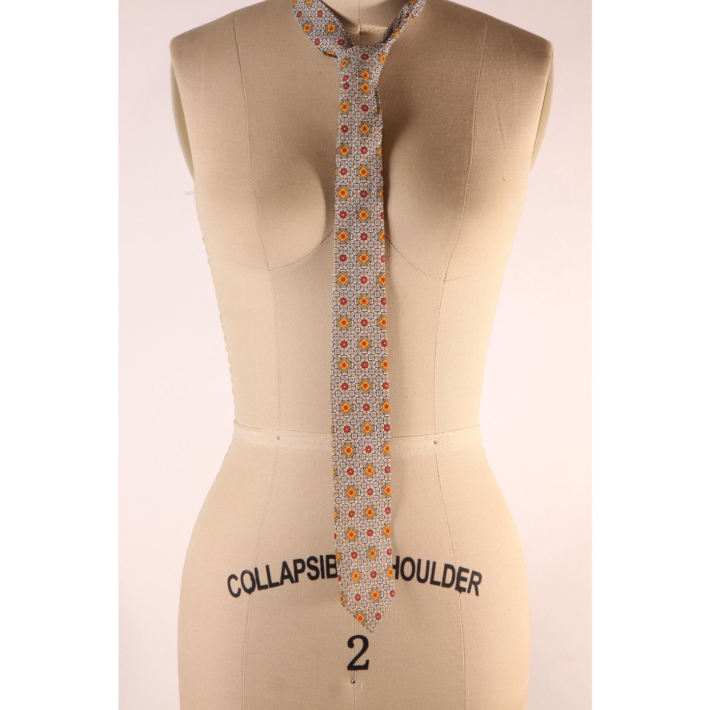 1960s White, Yellow and Red Geometric Print Necktie Tie by Holiday Cottons by Melbroke