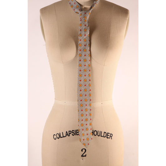 1960s White, Yellow and Red Geometric Print Necktie Tie by Holiday Cottons by Melbroke