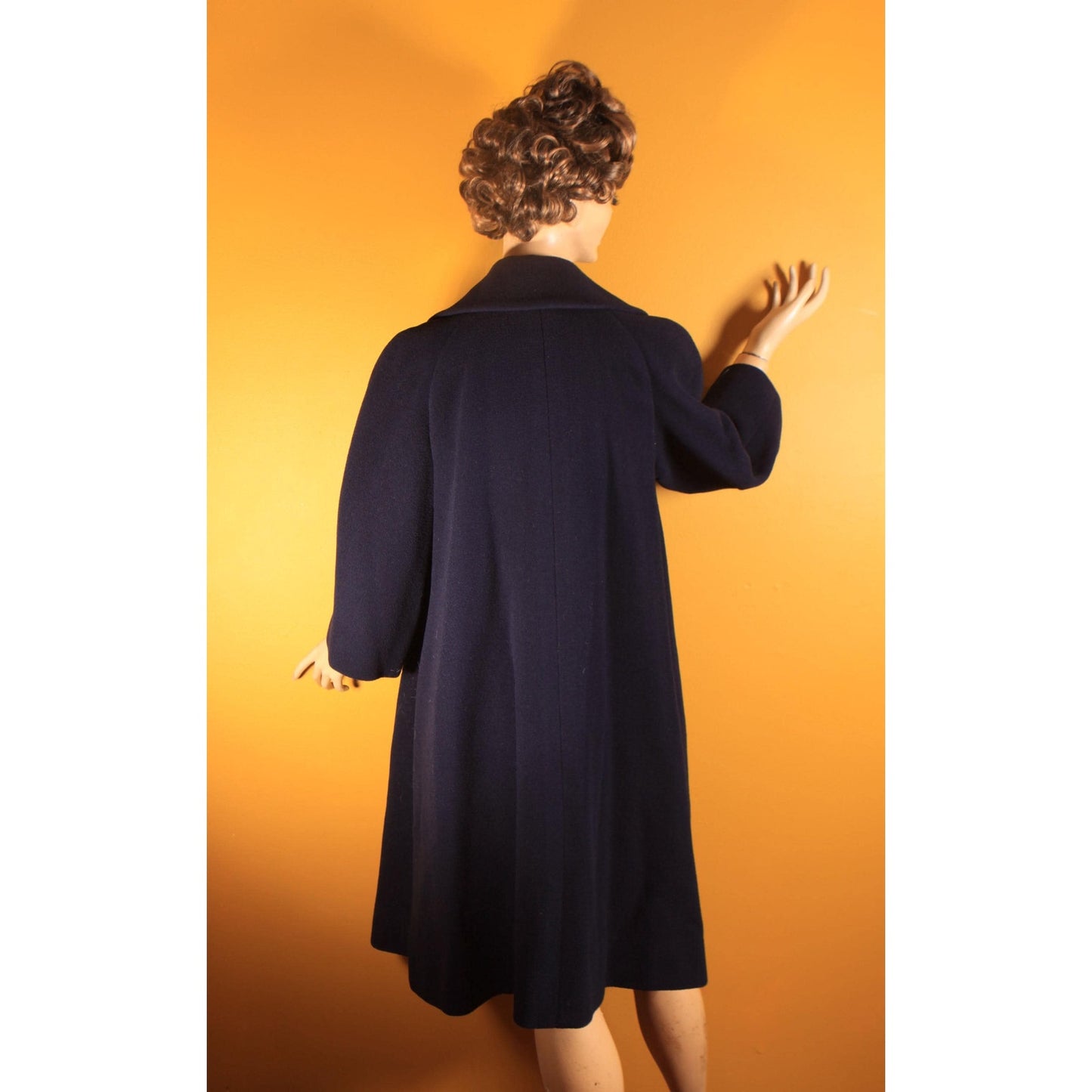 1950s Navy Blue Long Sleeve Button Up Pea Coat by Traina-Norell -XL