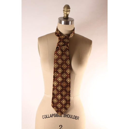 1970s Brown and Tan Geometric Wide Necktie Tie by Leonardo