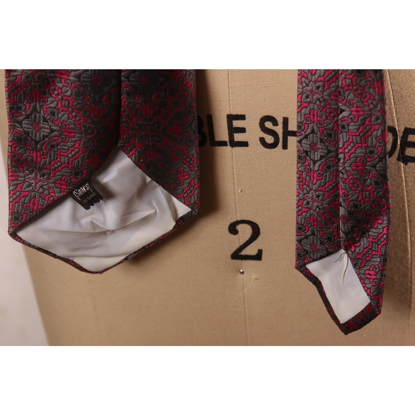 1970s Hot Pink and Gray Abstract Patterned Necktie Tie by Sears