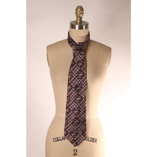 1970s Red and Gray Wide Novelty Dragon Medieval Necktie Tie by Wembley