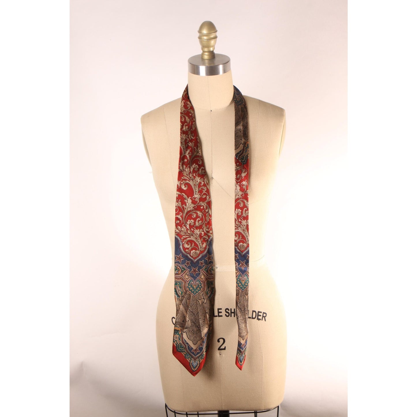 1980s Red and Blue Paisley Print Necktie Tie by Terenzi Mode