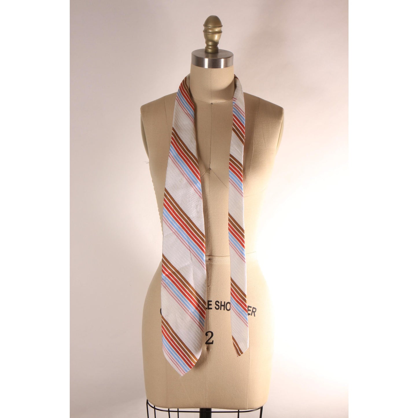 1970s Cream, Brown, Orange and Blue Striped Necktie Tie by Beau Brummell
