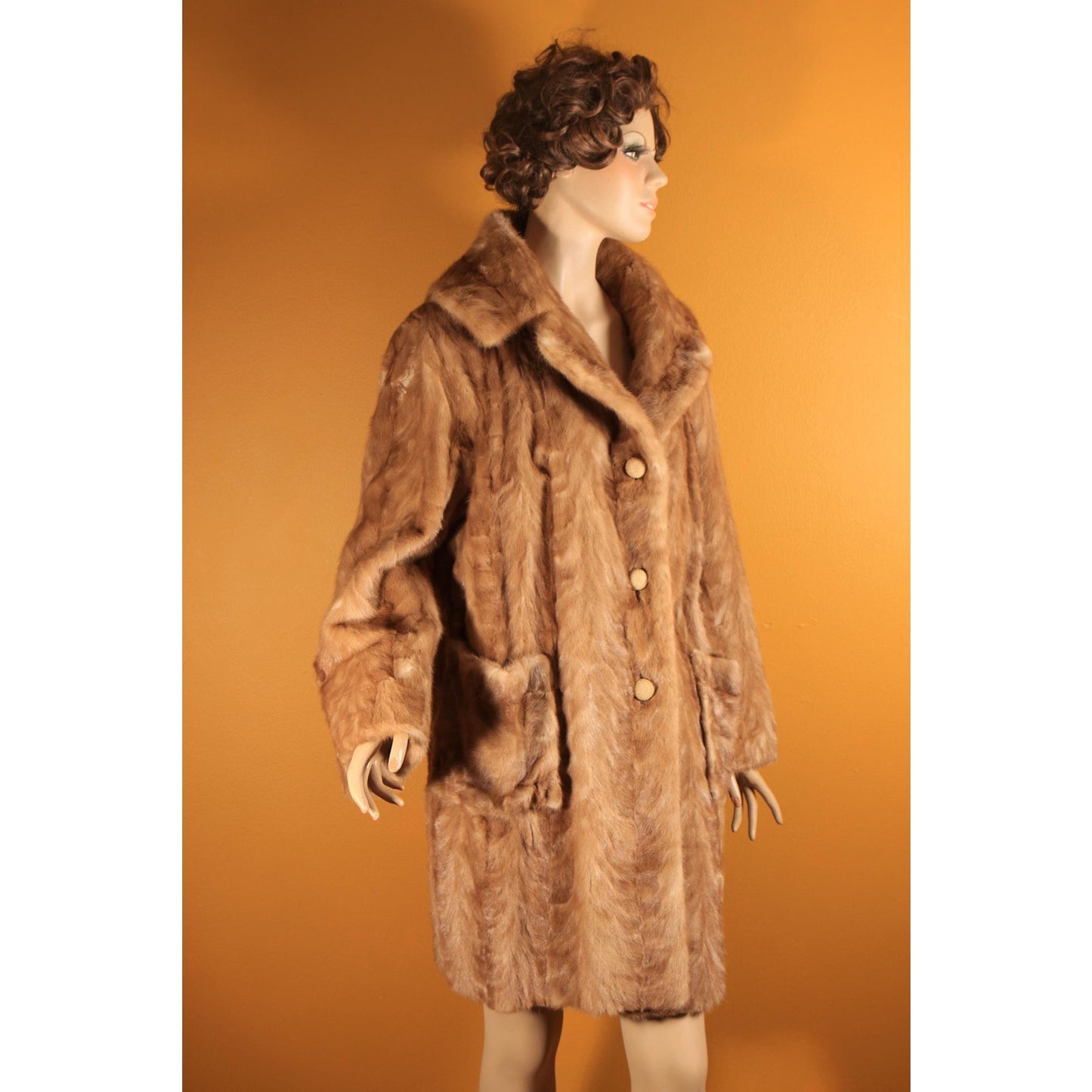 1950s Honey Brown Mink Fur Long Sleeve Pocketed Coat by Chajage's Atlanta -XL