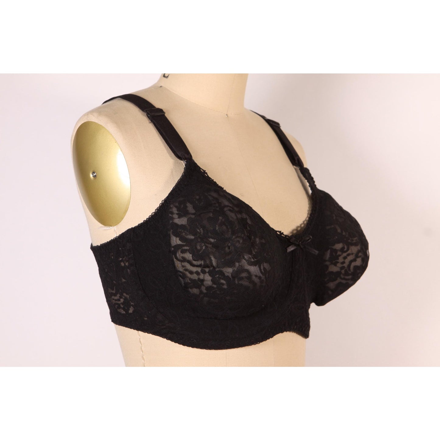 1980s Sheer Black Floral Lace Bow Detail Bra by Bali-40D
