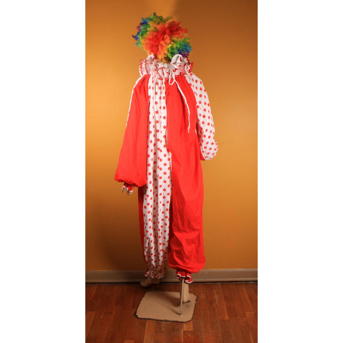1960s 1970s Red and White Polka Dot Ruffle Collar One Piece Clown Costume