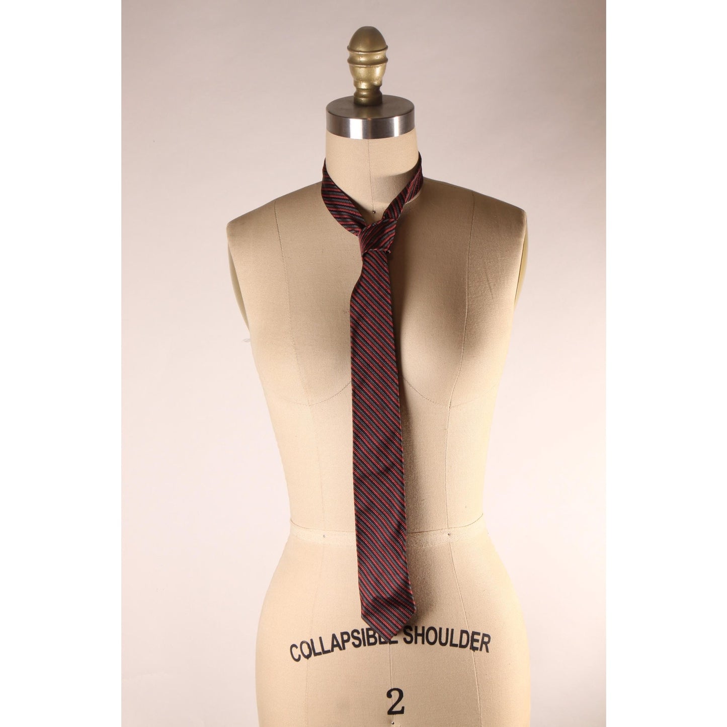 1970s Reddish Pink and Gray Striped Necktie Tie