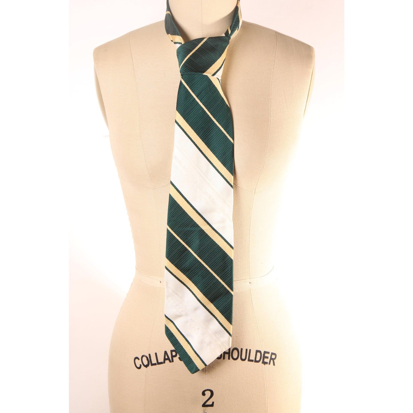 1970s Green, Yellow and White Striped Wide Necktie Tie by Superba