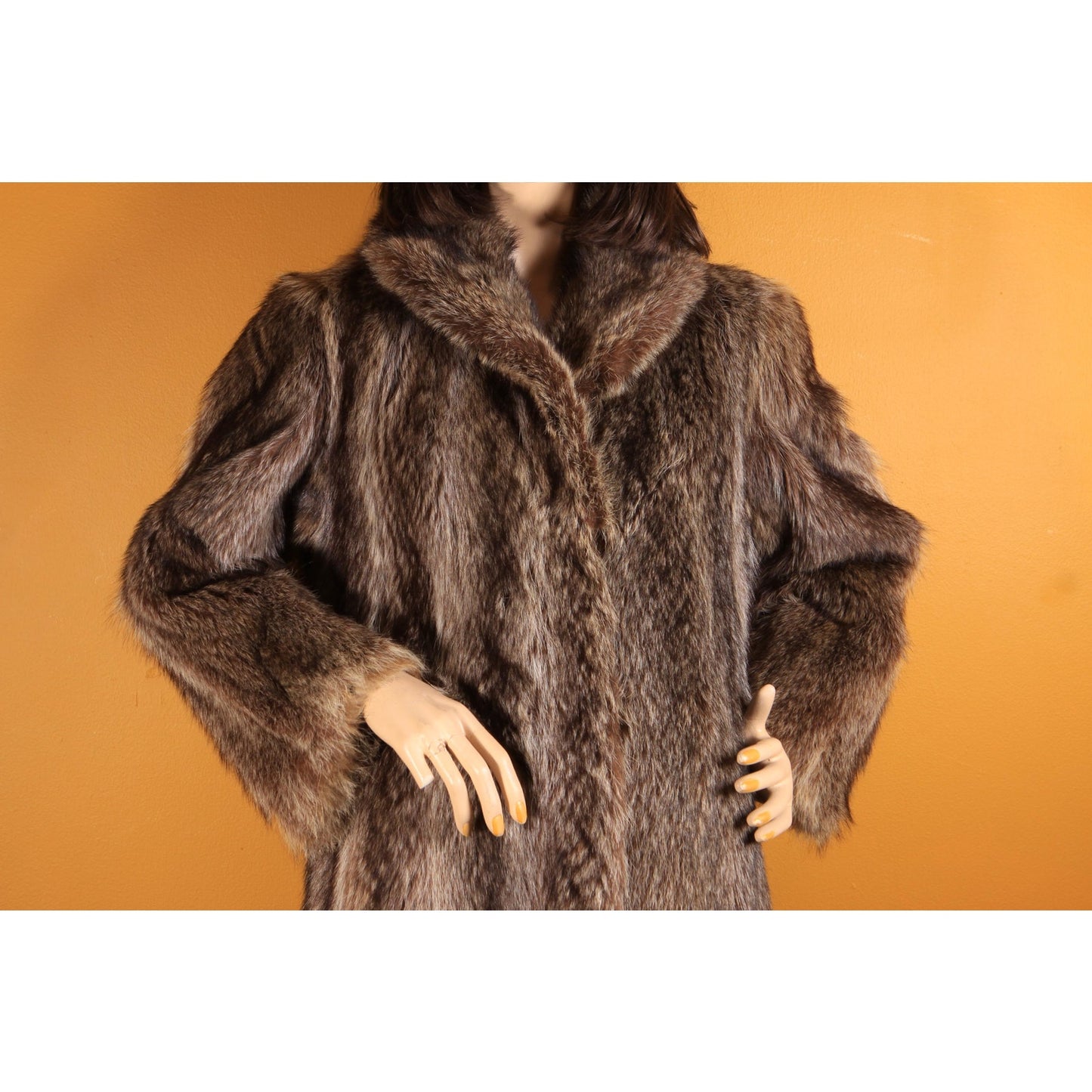 1970s Gray and Black Long Sleeve Raccoon Fur Coat -XL