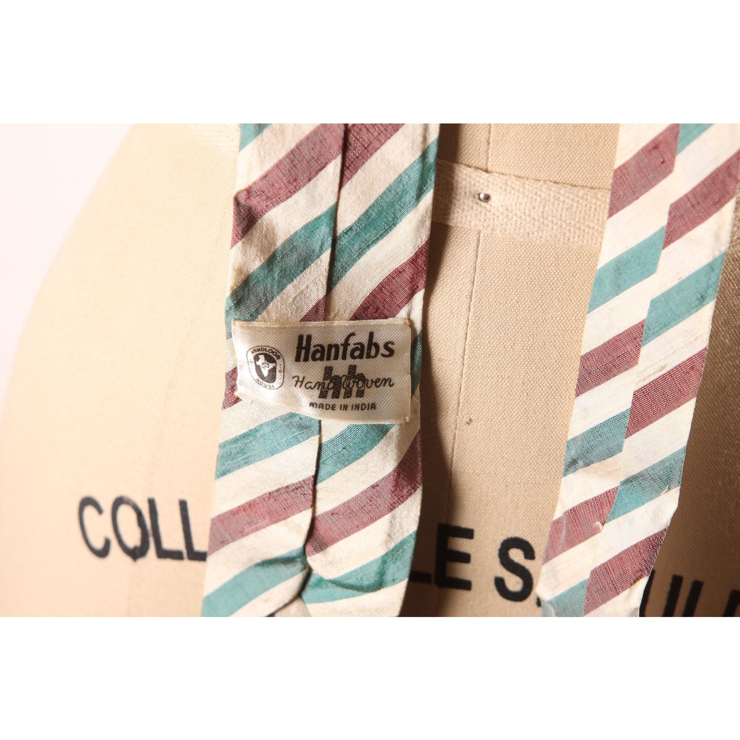 1960s Cream, Green and Red Striped Necktie Tie by Hanfabs