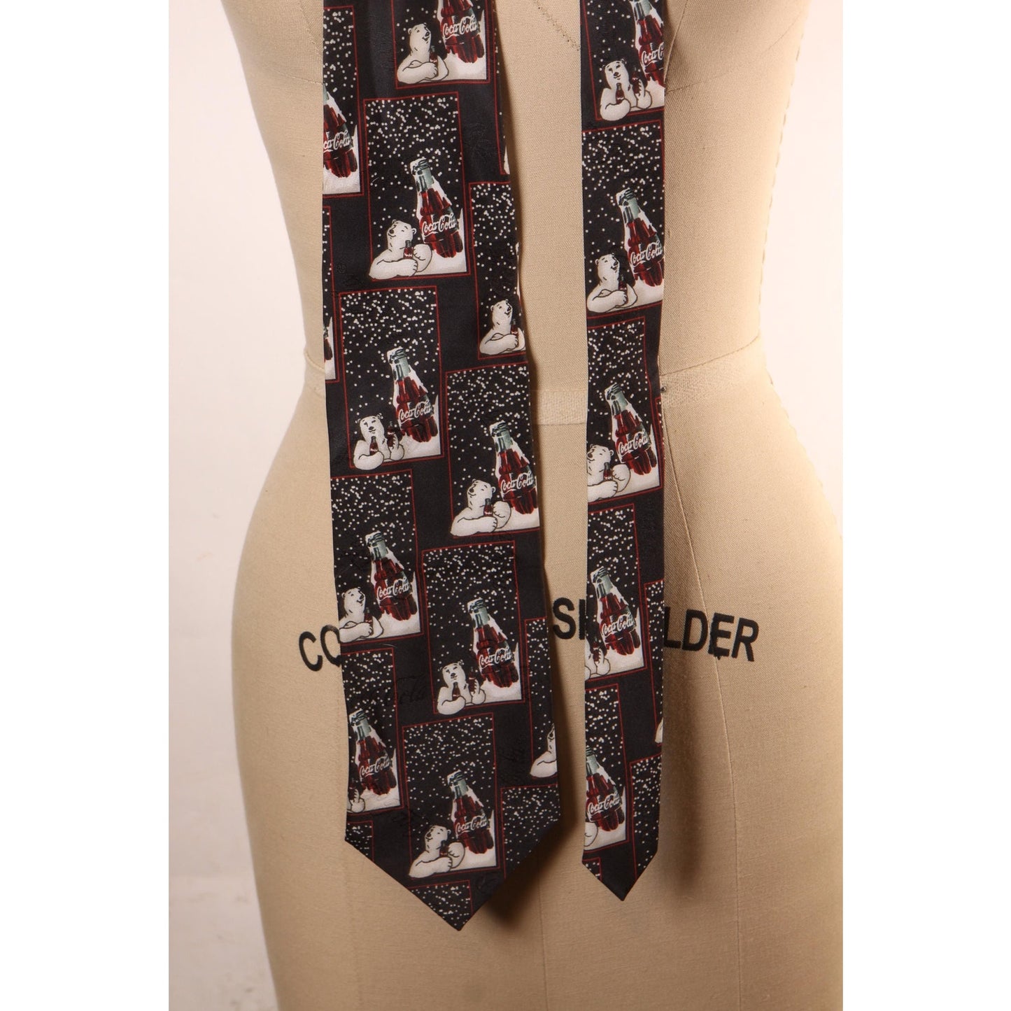 1990s Black, White and Red Novelty Polar Bear Coke Necktie Tie by Coca Cola