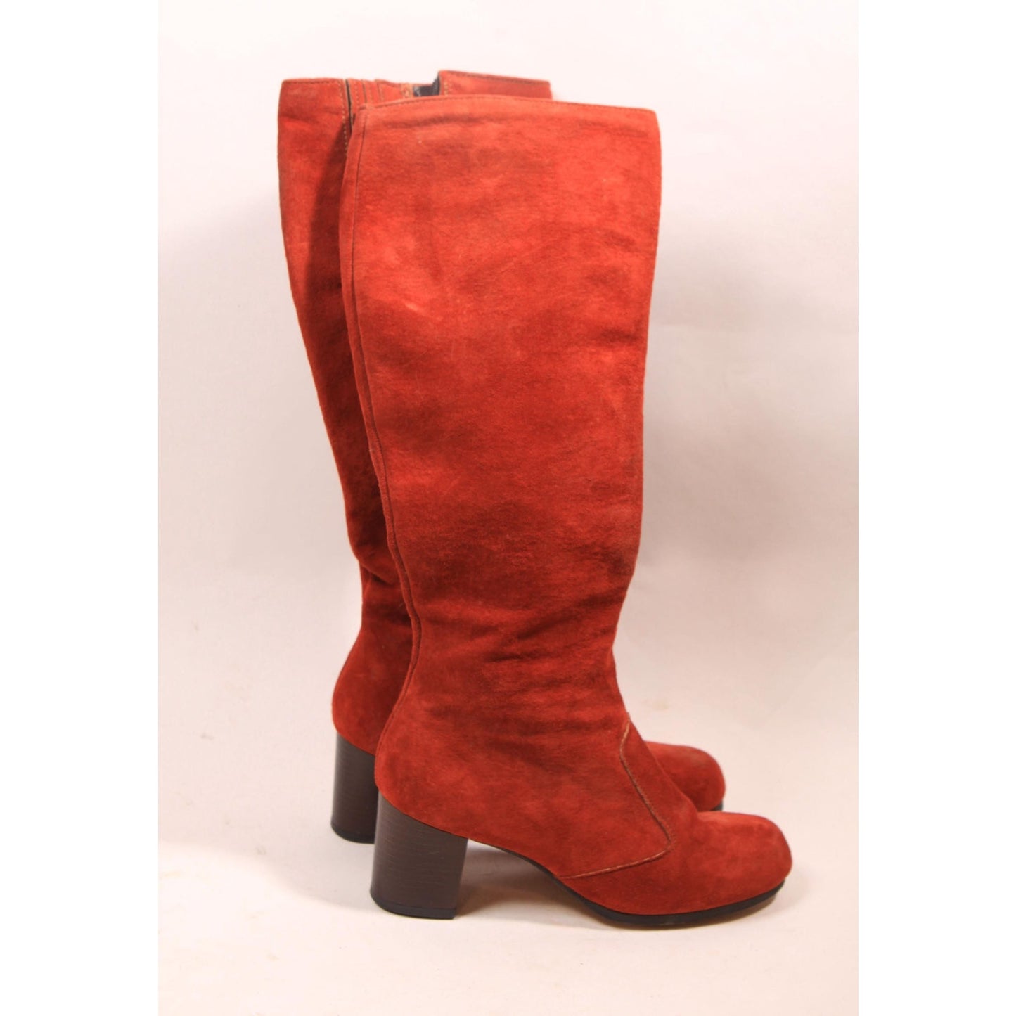 1970s Red Suede Leather Knee High Zip Up Boots - 6M