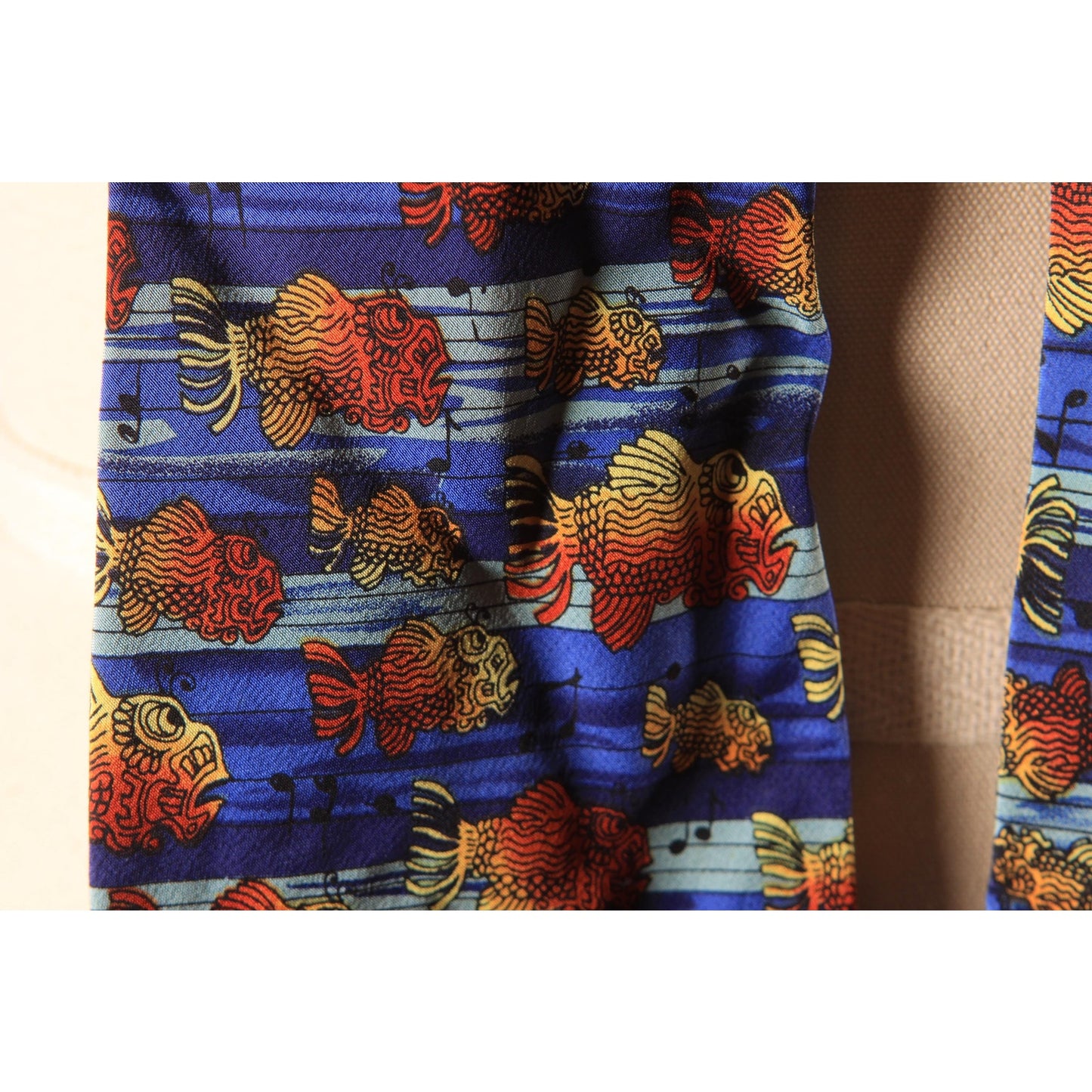 1980s 1990s Blue and Orange Novelty Fish Music Musical Note Necktie by J. Garcia