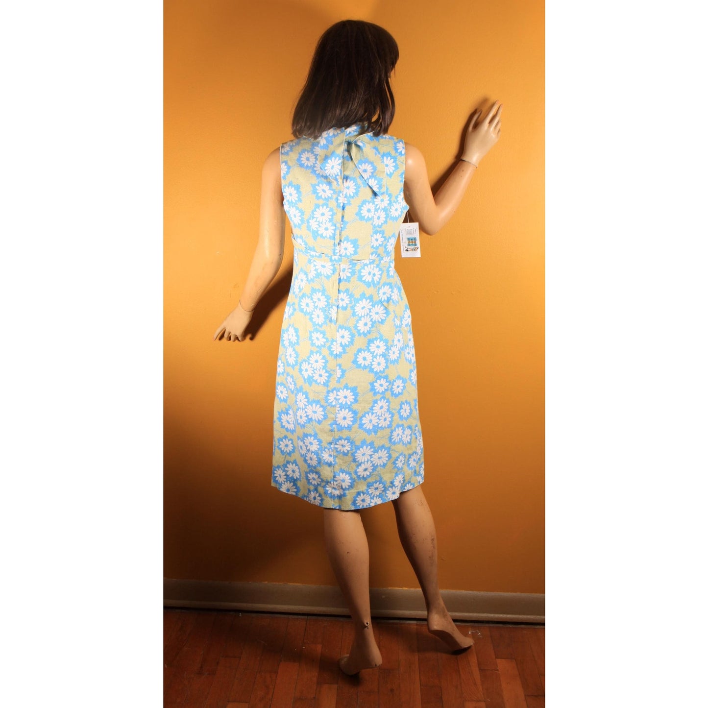 1960s Blue, Green and White Floral Sleeveless Shift Dress by RS Apparel -M