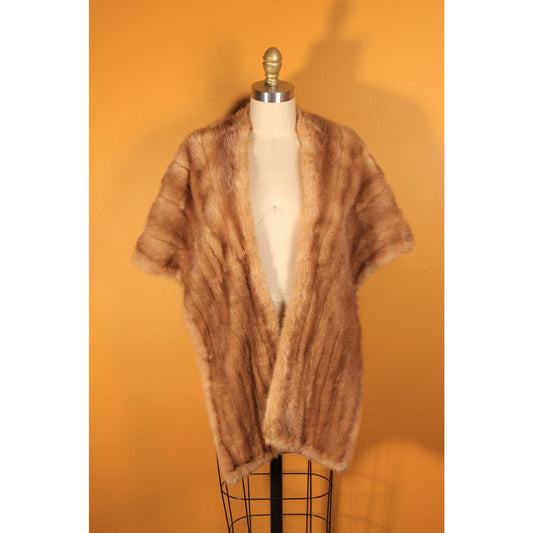 1950s Honey Brown Mink Fur Shawl Fur Wrap by Creasy Furs