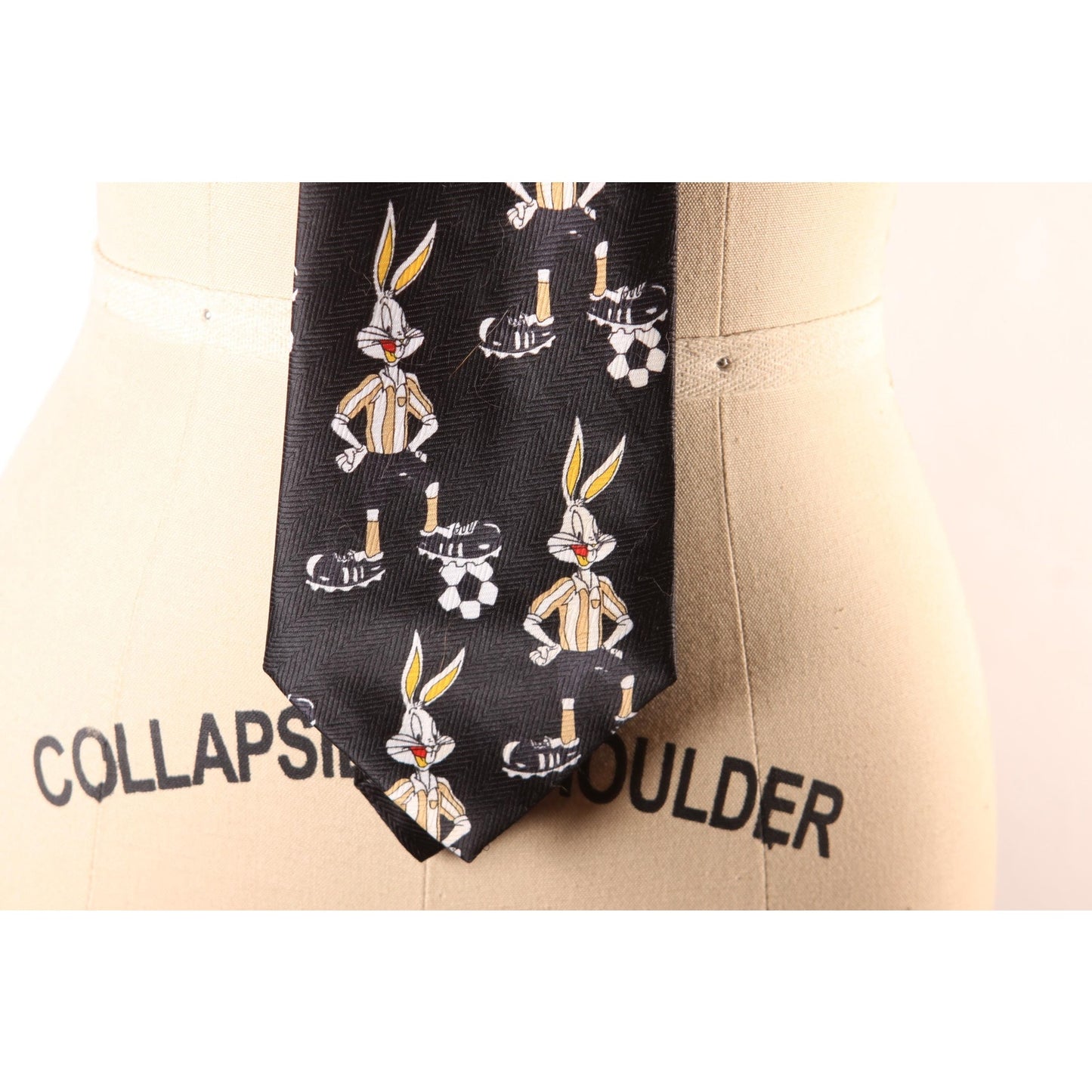 1990s Black and White Novelty Bugs Bunny Soccer Necktie by Paco Rabanne