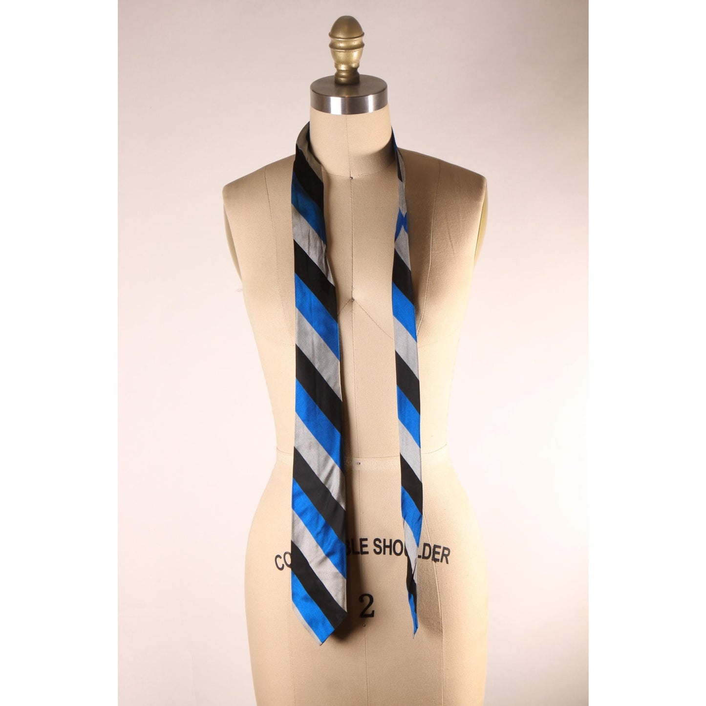 1970s Black, Gray and Electric Blue Striped Necktie Tie