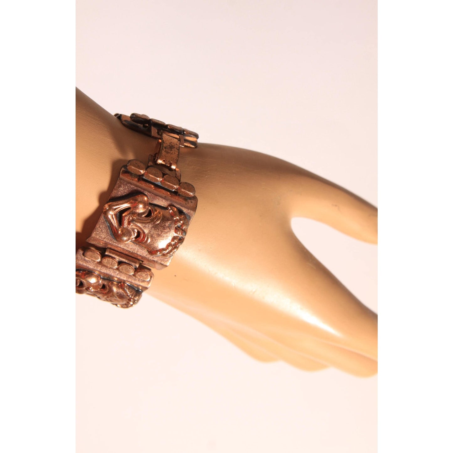 1950s Copper Comedy and Tragedy Mask Bracelet with Matching Earrings Jewelry Set by Renoir