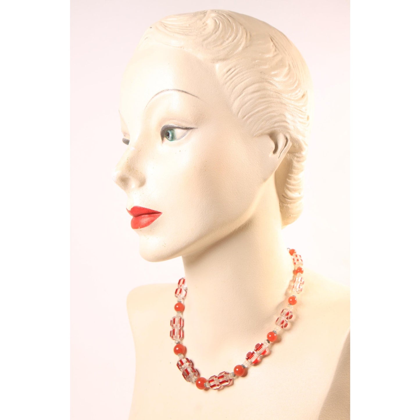 Vintage Clear, Orange and Red Faceted Glass Beaded Necklace