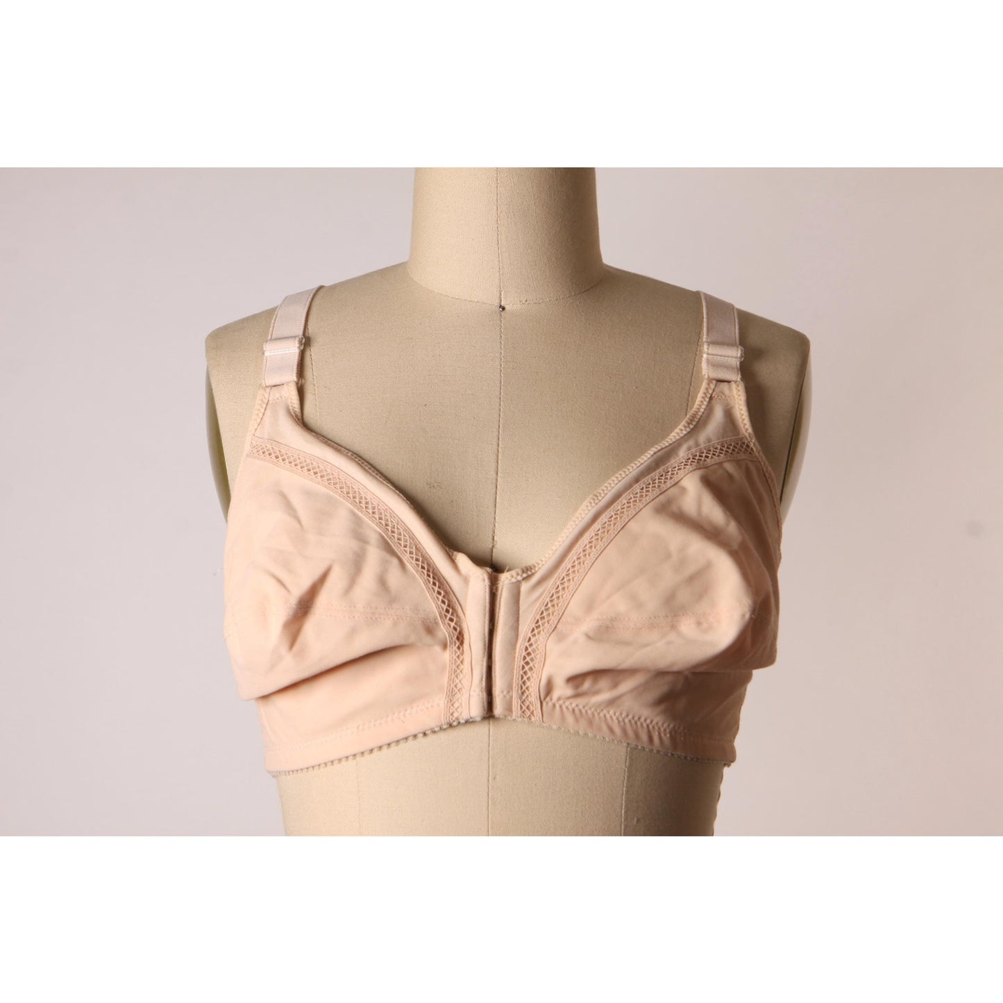 1980s Beige Skin Tone Front Clasp Halter Top Bra by Classique-38C and 40C