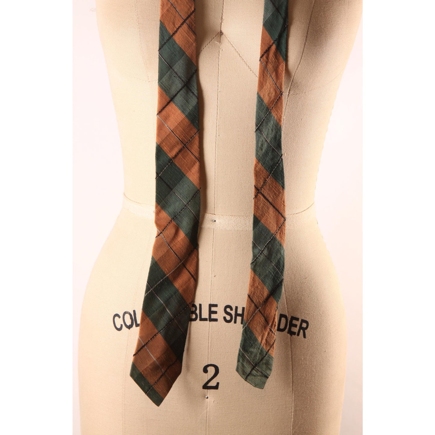 1950s Brown and Green Plaid Necktie Tie by Manhattan Shirt Co.