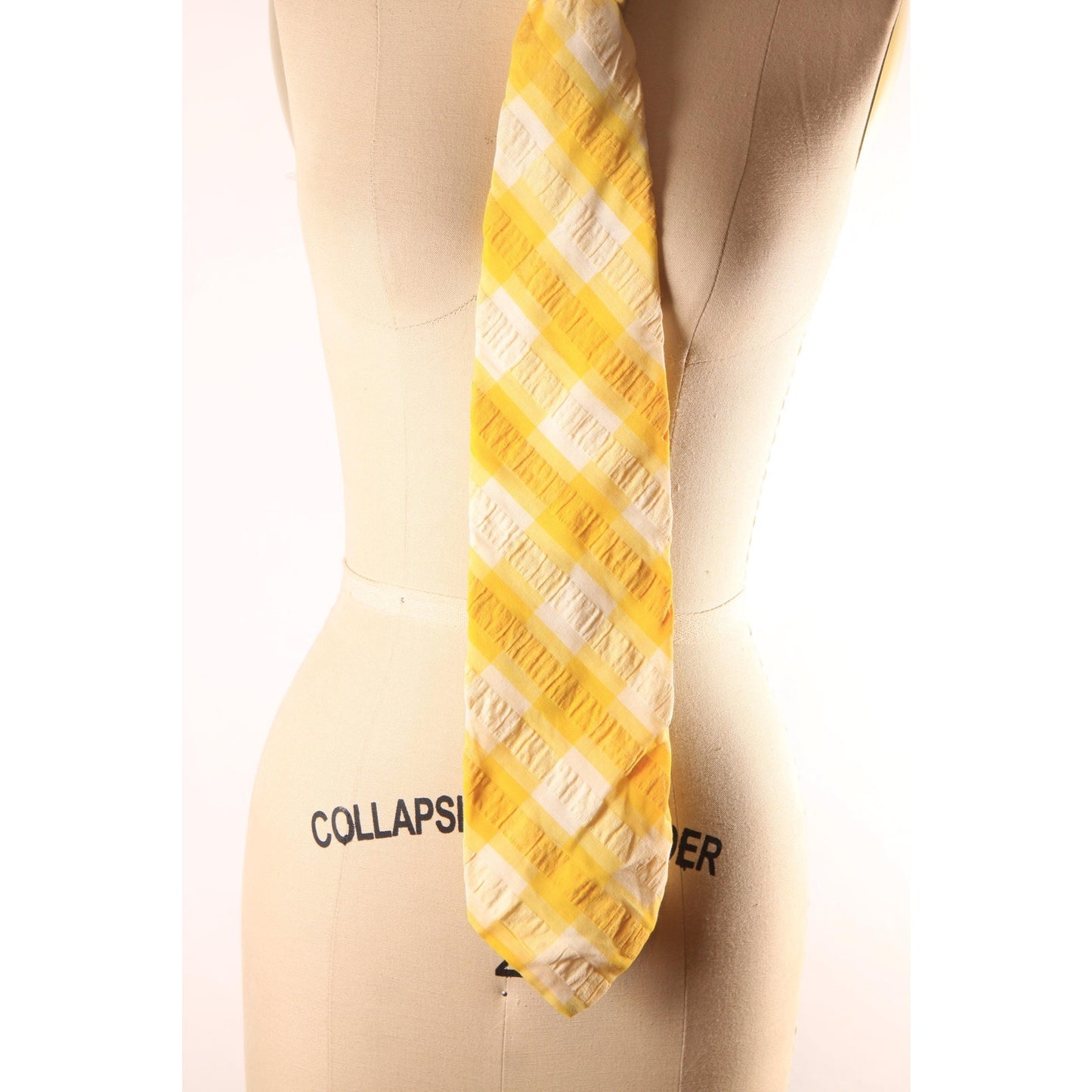 1970s Yellow and White Plaid Wide Necktie Tie