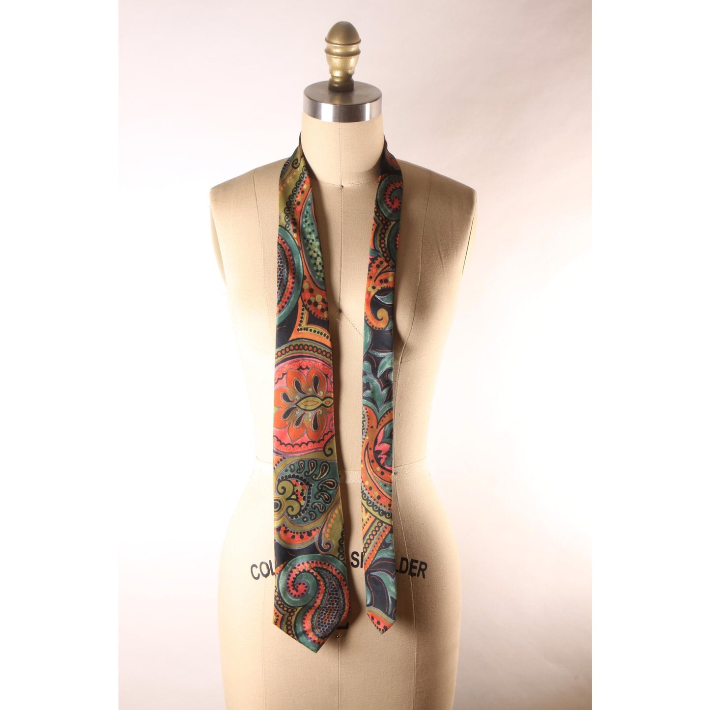 1970s Green, Blue, Pink Multi-Colored Paisley Print Necktie by Antonio Calafatano