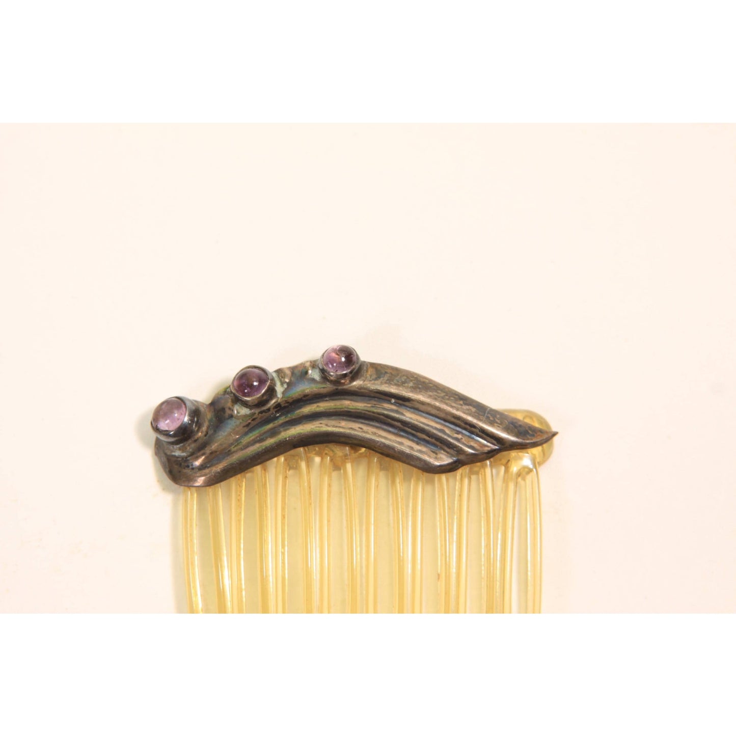 1930s 1940s Silver and Purple Stone Single Hair Comb