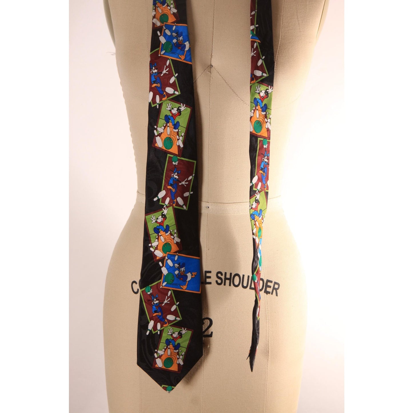 1990s Novelty Mickey Mouse Donald Duck and Goofy Bowling Necktie Tie by Mickey Unlimited