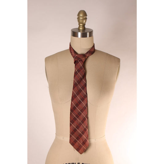 1950s Brown and Red Plaid Necktie Tie by Beau Brummell