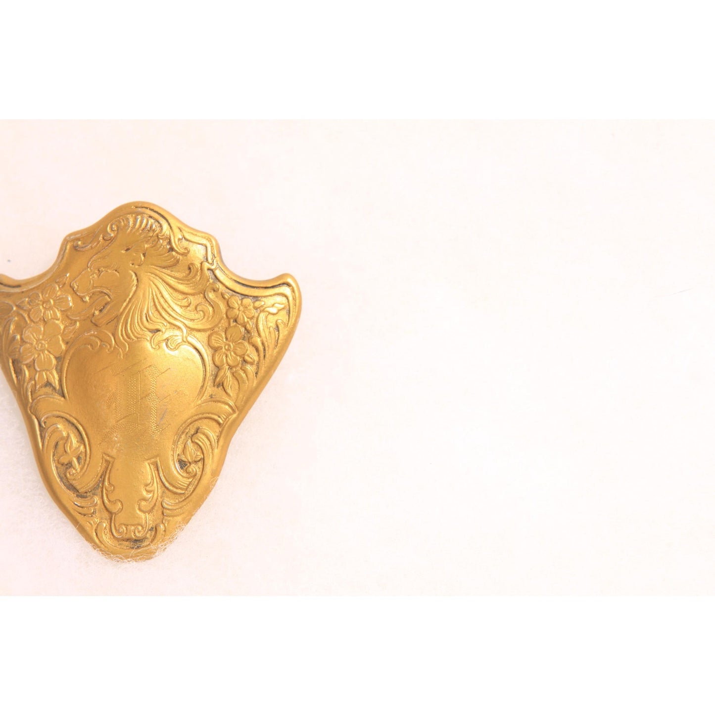 Antique 1800s Victorian Gold Tone Metal Lion Shield Initial Brooch