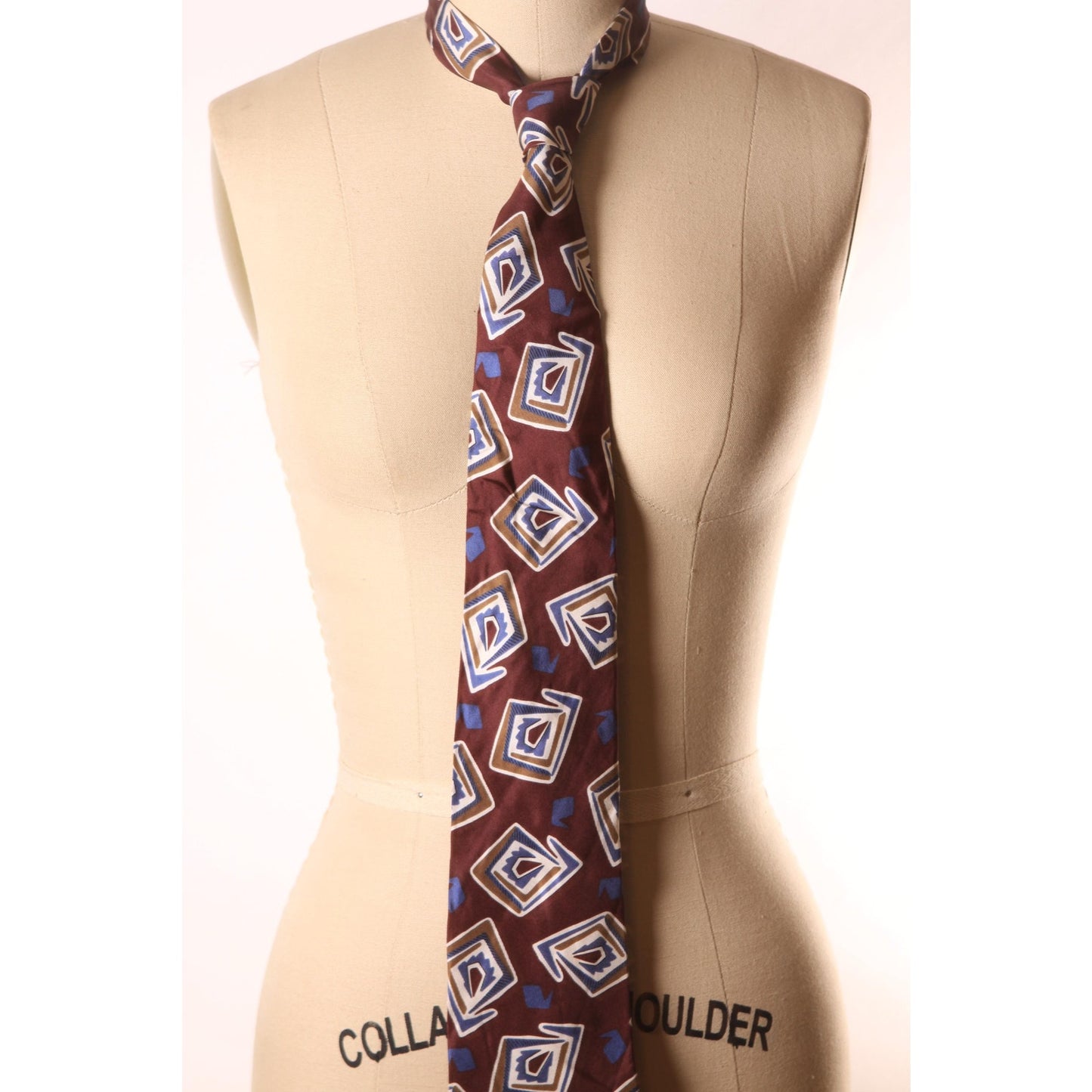 1980s Does 1950s Dark Red and Blue Abstract Necktie Tie by Hunting Horn Classics