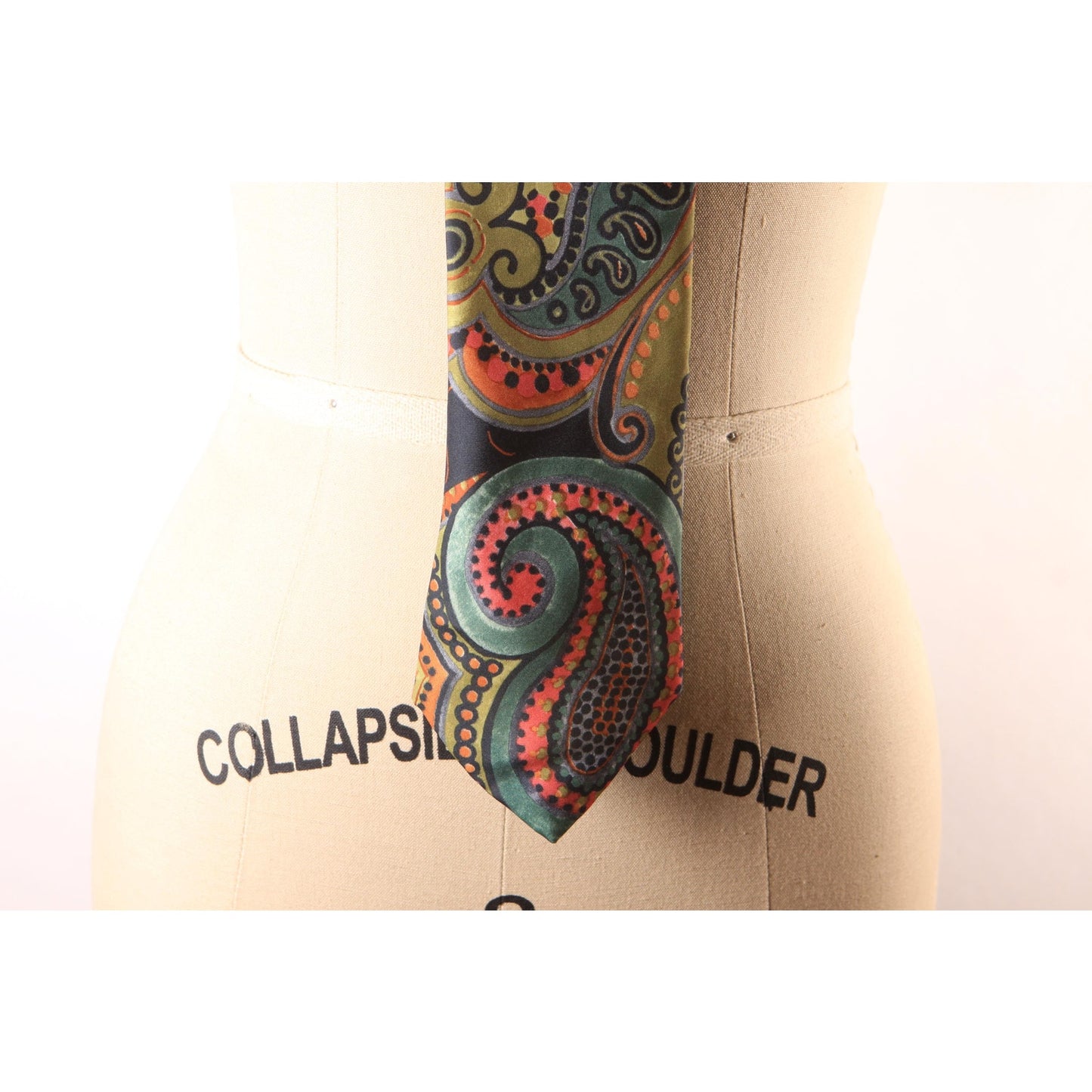 1970s Green, Blue, Pink Multi-Colored Paisley Print Necktie by Antonio Calafatano