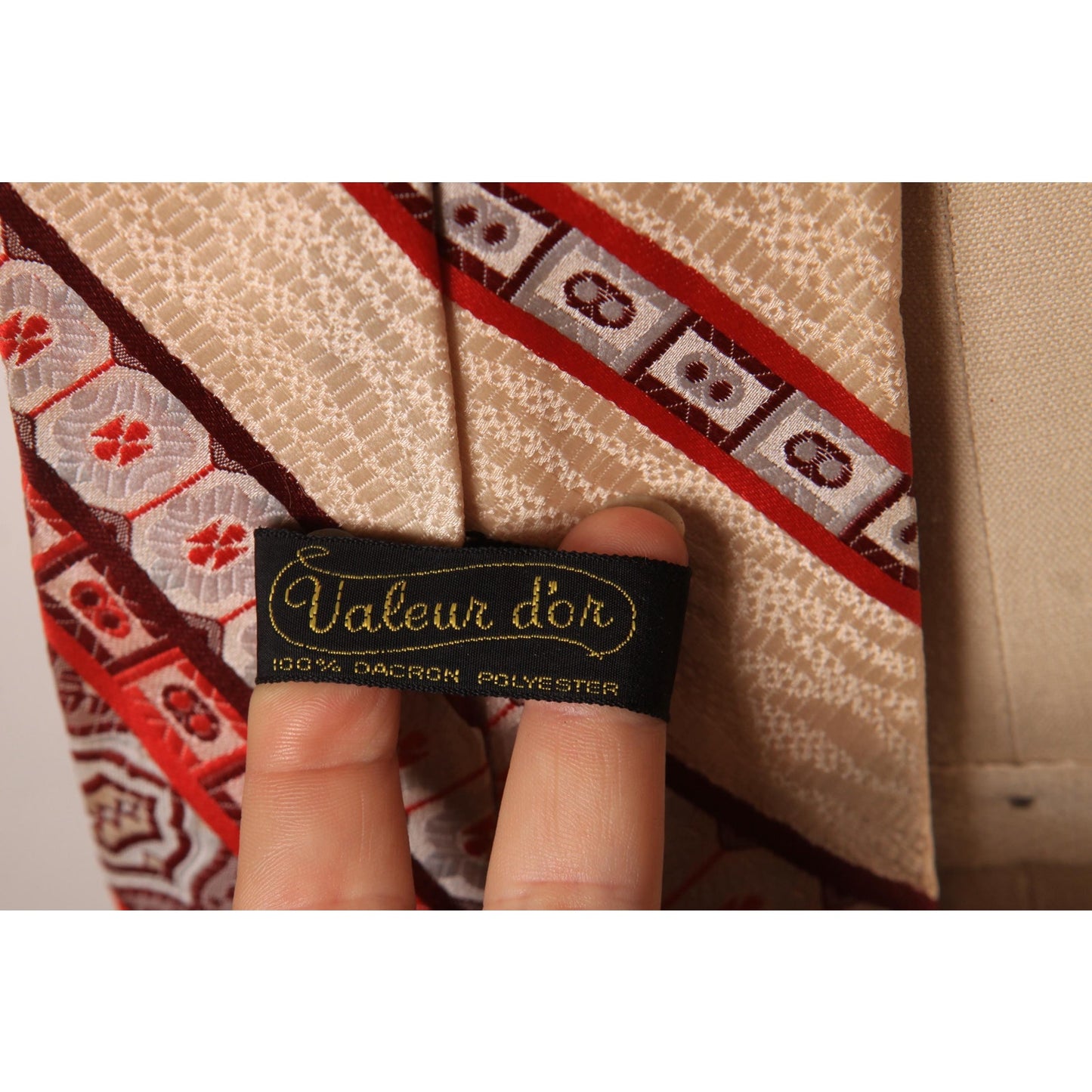 1970s Cream, Orange and Brown Striped Wide Necktie Tie by Valeur Dor