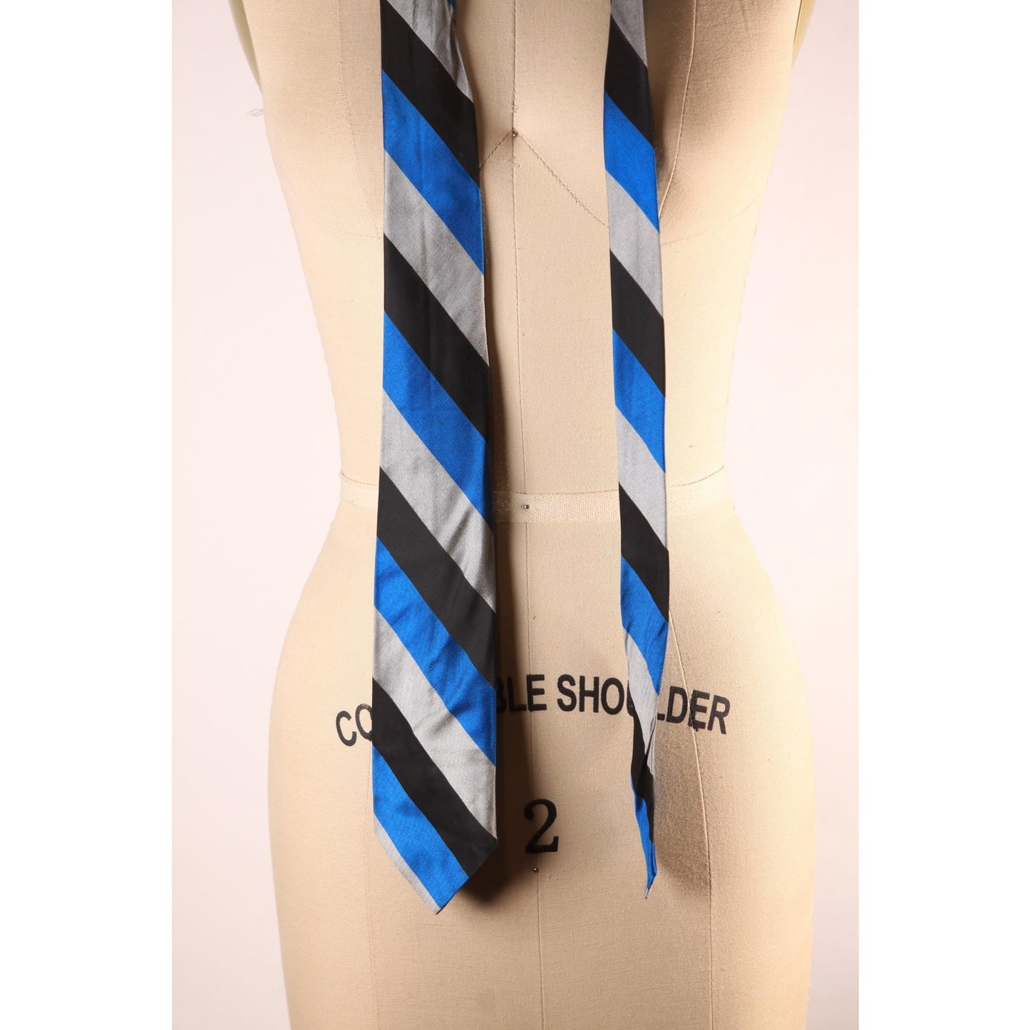 1970s Black, Gray and Electric Blue Striped Necktie Tie