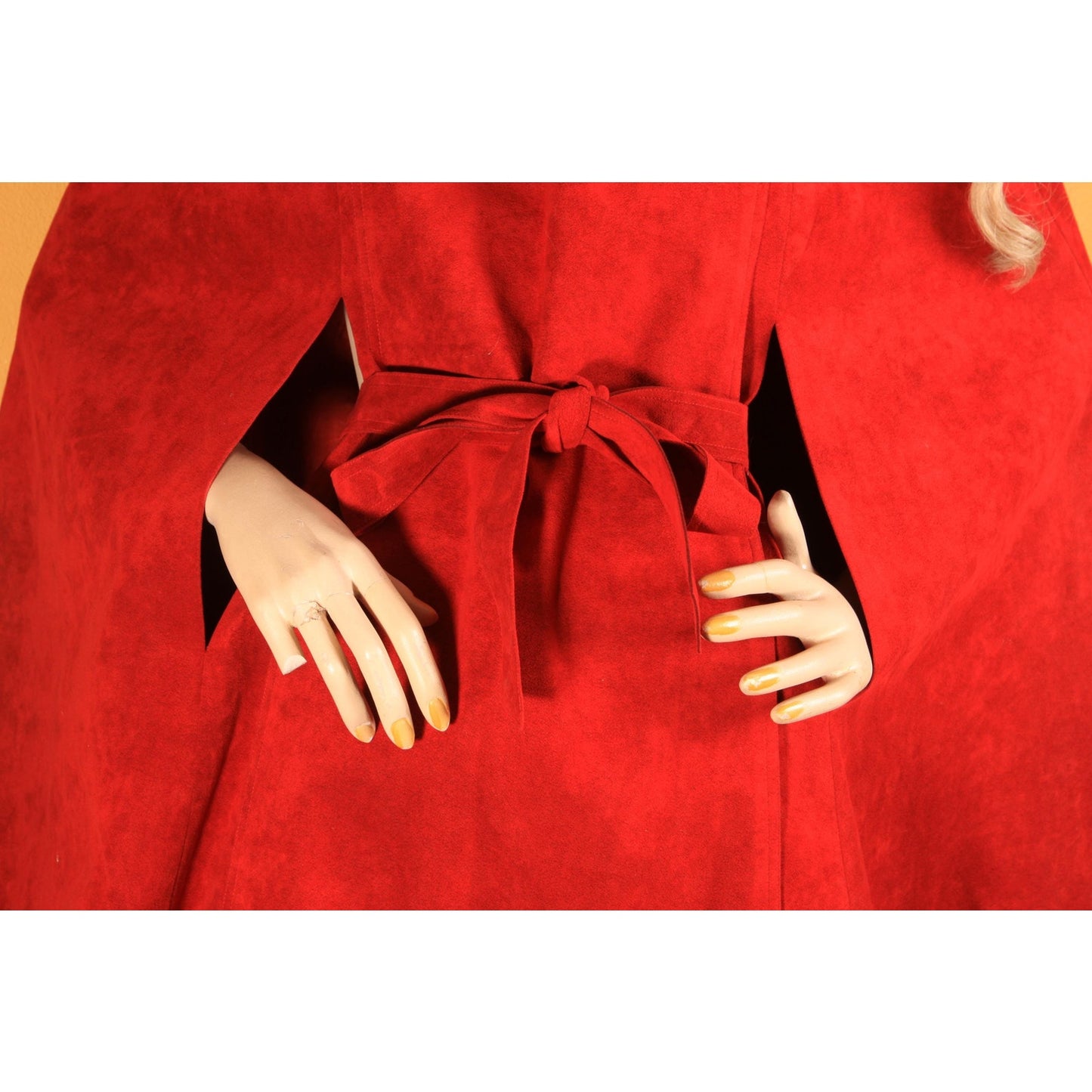 1970s Dark Red Microsuede Belted Cape with Matching Skirt Two Piece Outfit Skirt Suit -XL