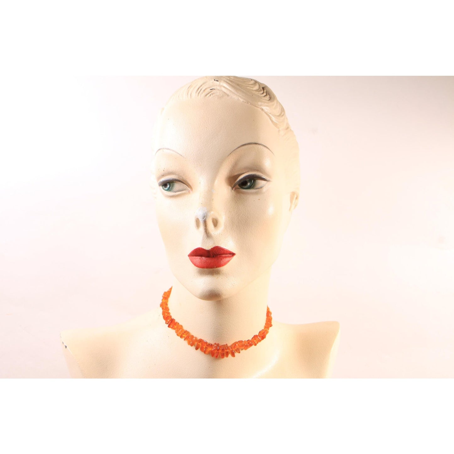 1950s Orange Plastic Beaded Faux Amber Necklace