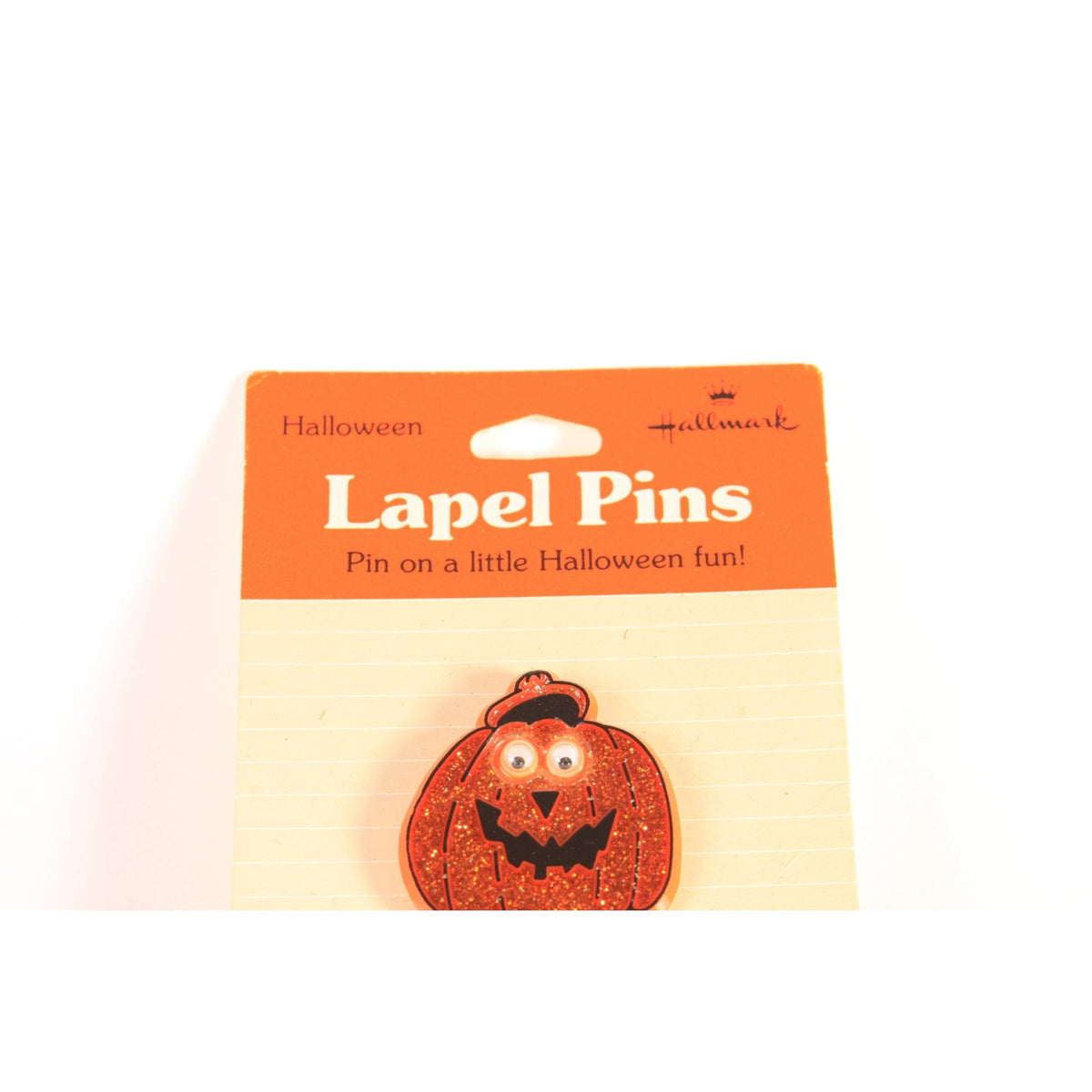 Deadstock 1980s 1990s Novelty Halloween Orange Glitter Moving Google Eyes Jackolantern Pumpkin Brooch Pin by Hallmark