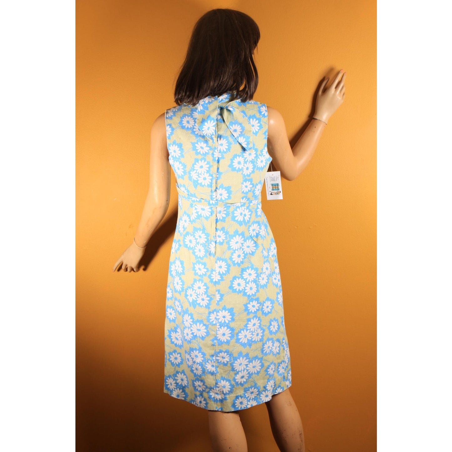 1960s Blue, Green and White Floral Sleeveless Shift Dress by RS Apparel -M