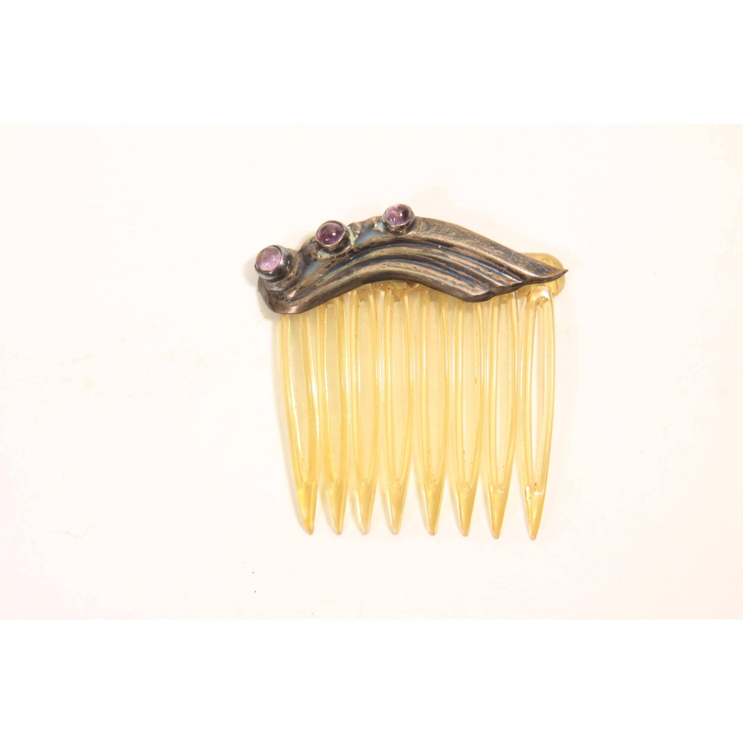 1930s 1940s Silver and Purple Stone Single Hair Comb